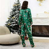Women loungewear green printed Christmas pajama set